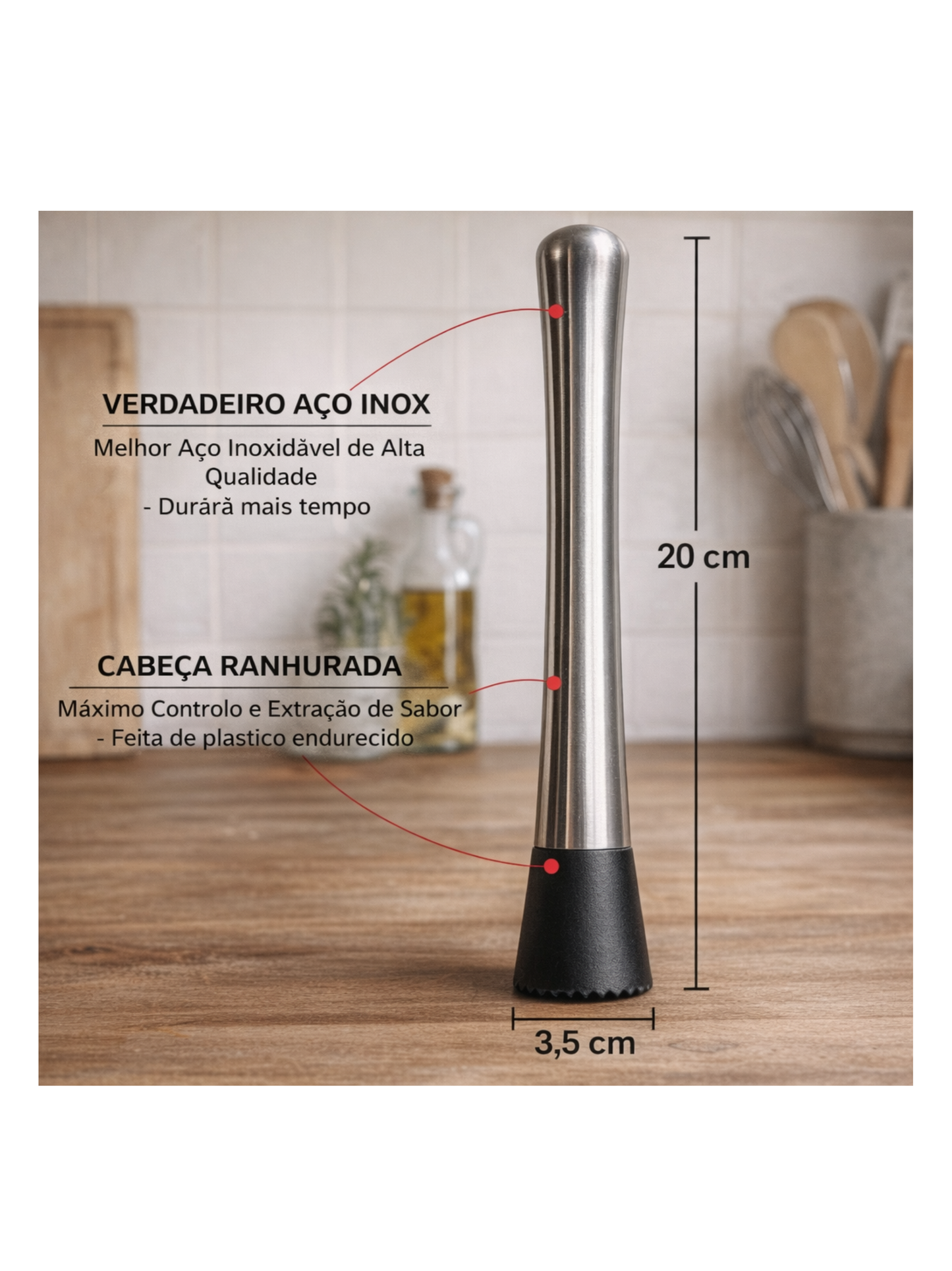 Pilão / Morteiro Profissional para Barman em Aço Inox (REF. 4-074)