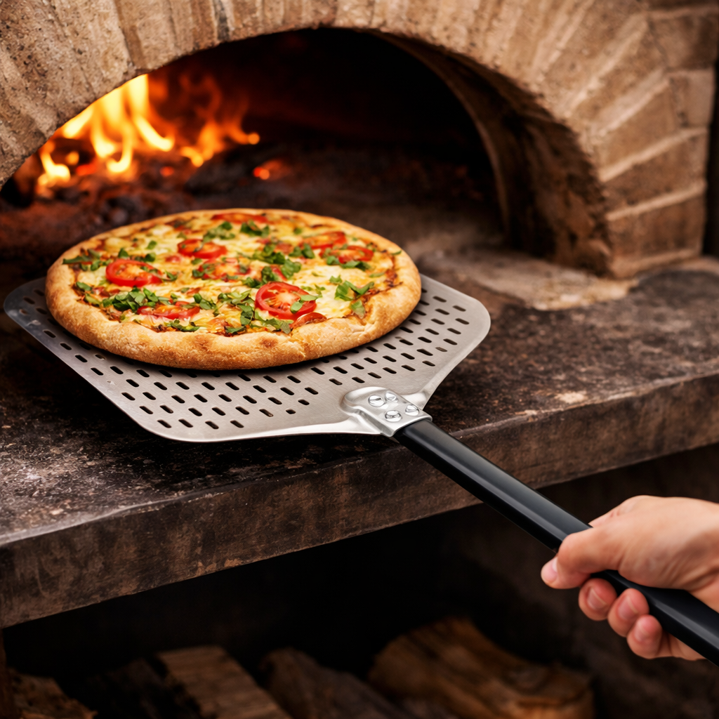 Pá de Pizza Perfurada Profissional | Lâmina 30 × 40 cm | Cabo em Alumínio