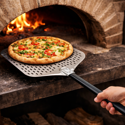 Pá de Pizza Perfurada Profissional | Lâmina 30 × 40 cm | Cabo em Alumínio